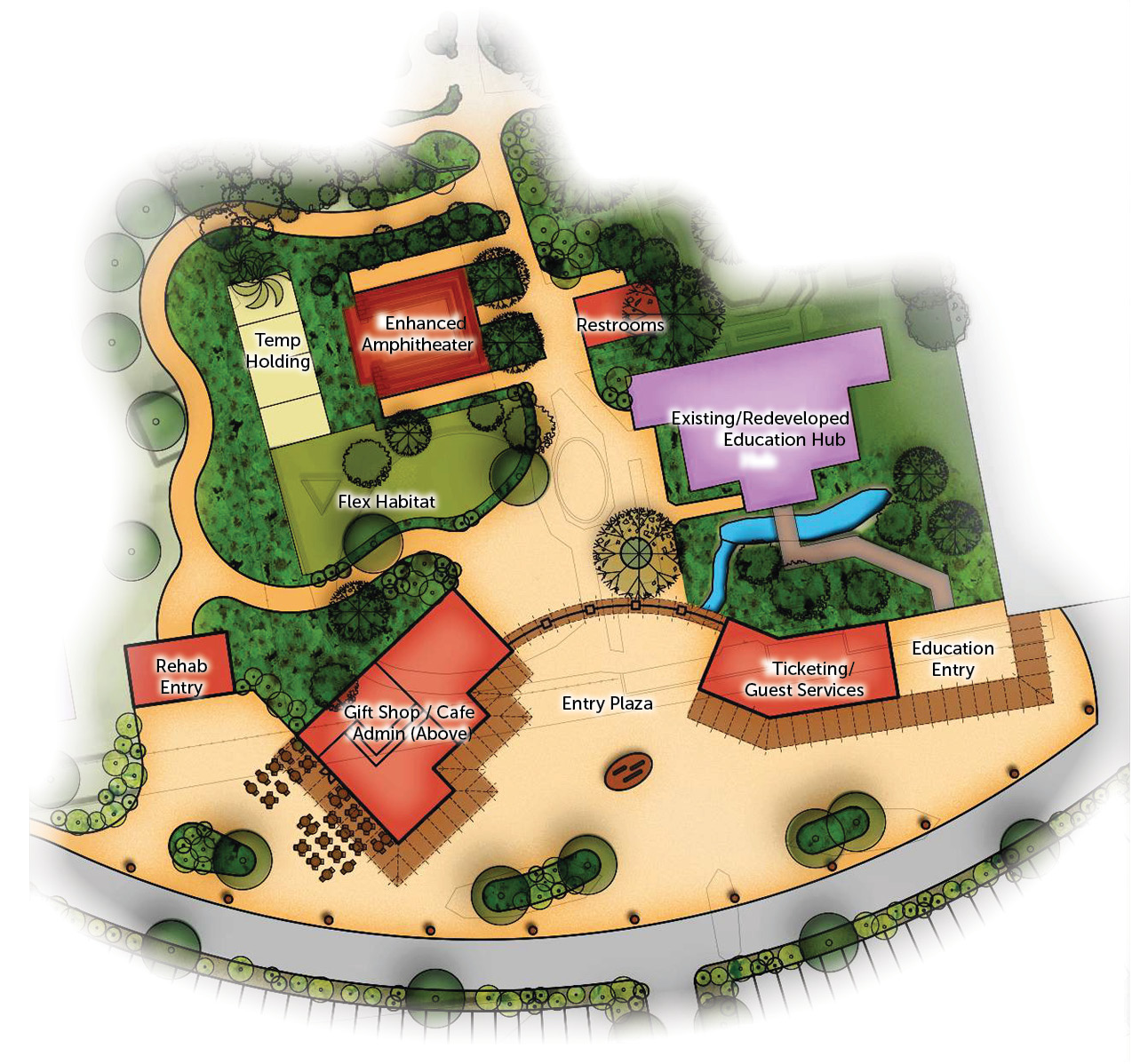 Detailed conceptual site plan of the CALM Zoo Entry Plaza.