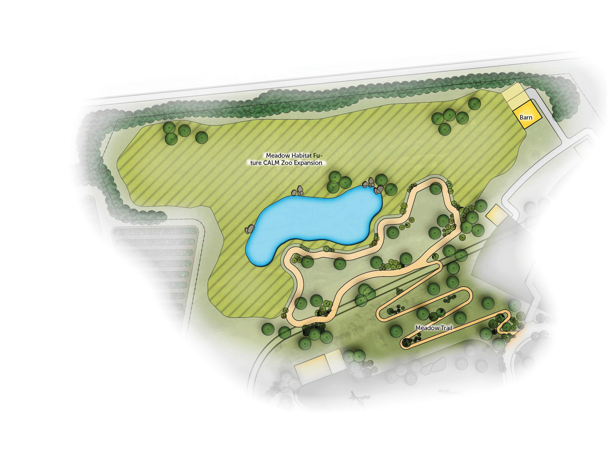 Detailed conceptual site plan of the CALM Zoo North Meadow Habitat.